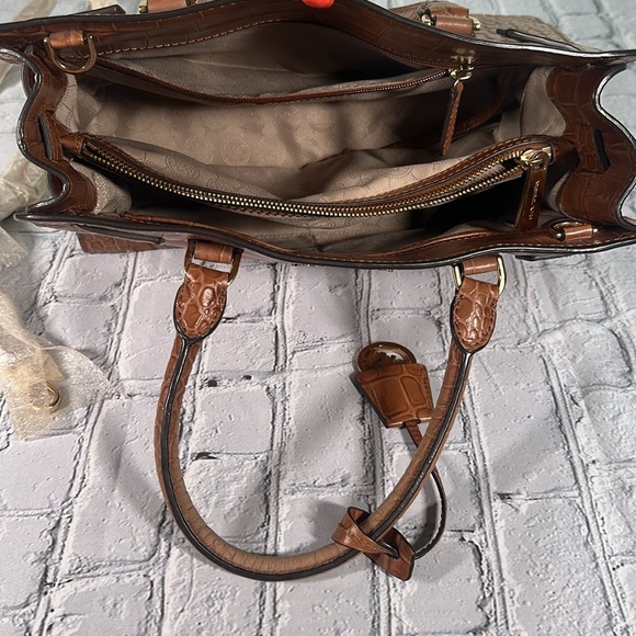 Michael Kors Dillon Satchel Croc Embossed Leather Shoulder Cognac Tan Purse Bag - Picture 15 of 16